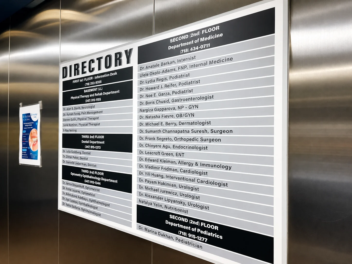 Building directory listing the Be Well Primary Health Care Center providers