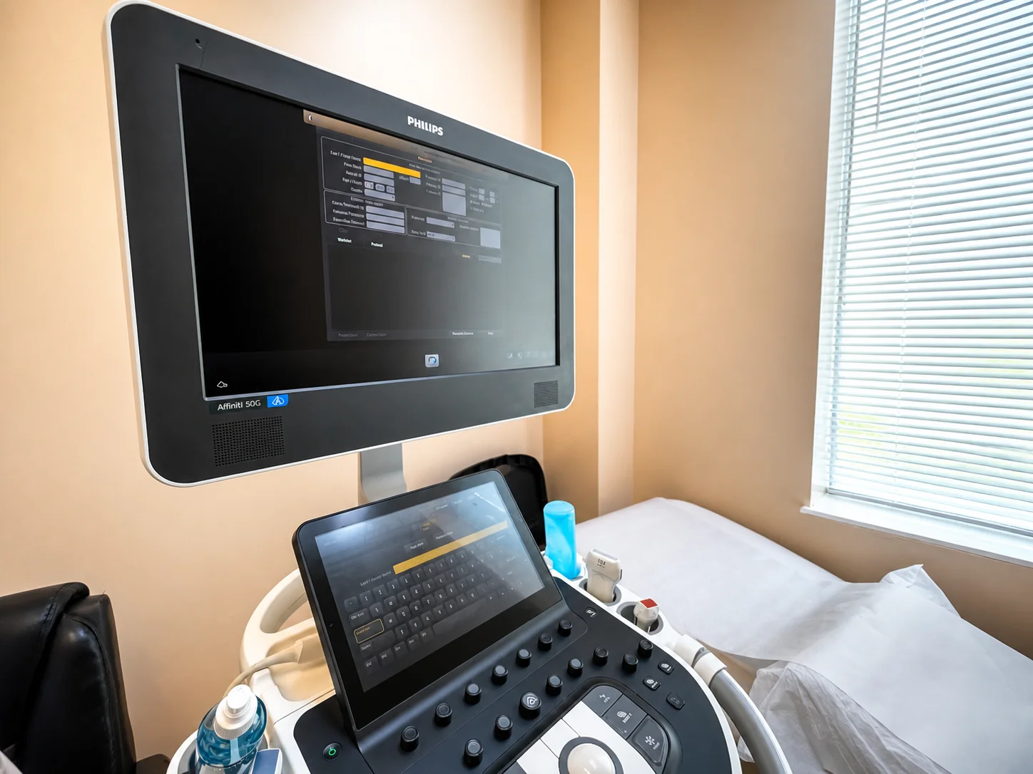 Ultrasound machine and exam table at Be Well Primary Health Care Center