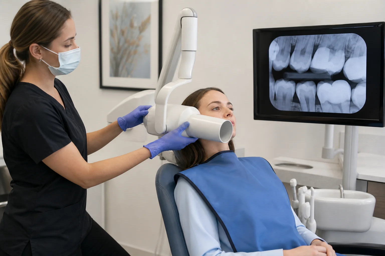 Digital dental X-ray being taken at Be Well Primary Health Care Center