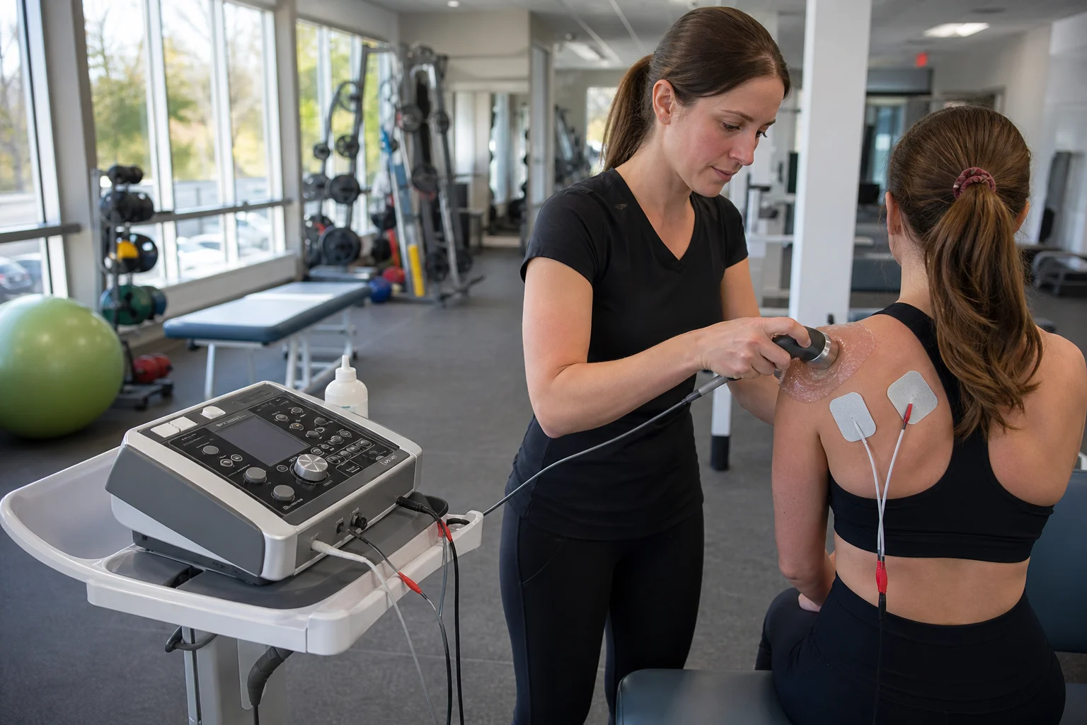 Therapeutic ultrasound treatment in the physical therapy suite at Be Well Primary Health Care Center