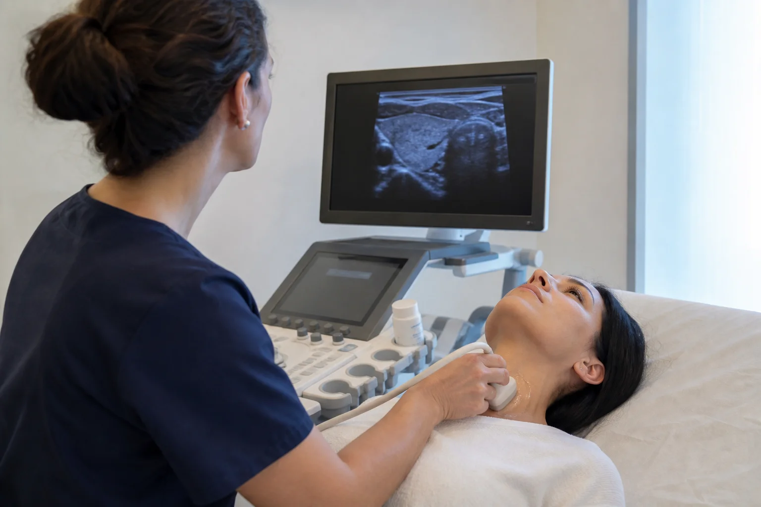 Thyroid ultrasound of the neck at Be Well Primary Health Care Center