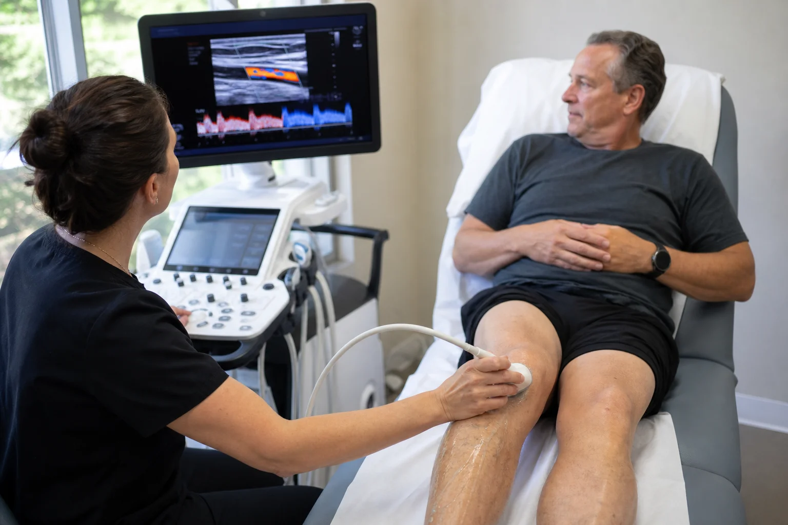 Vascular Doppler ultrasound of the leg at Be Well Primary Health Care Center